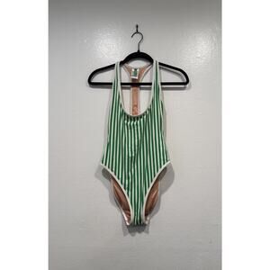 J. Crew Racerback One Piece In Stripe Swimsuit Womens Size 4 Green White Fun